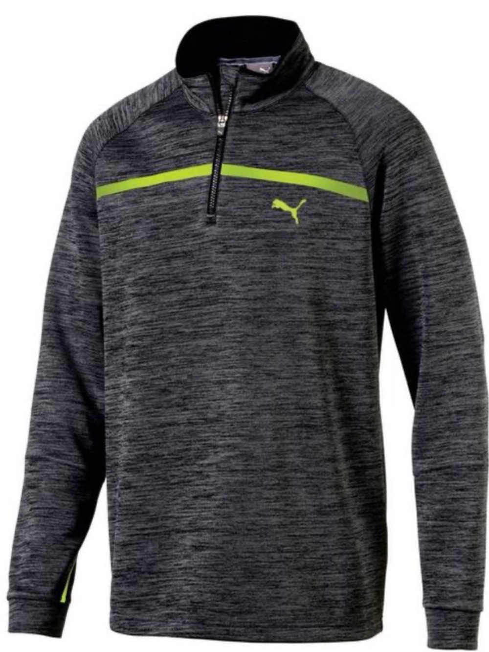 Puma Men's Charcoal Heather Quarter-Zip-Up Pullover with Neon Lime Accent